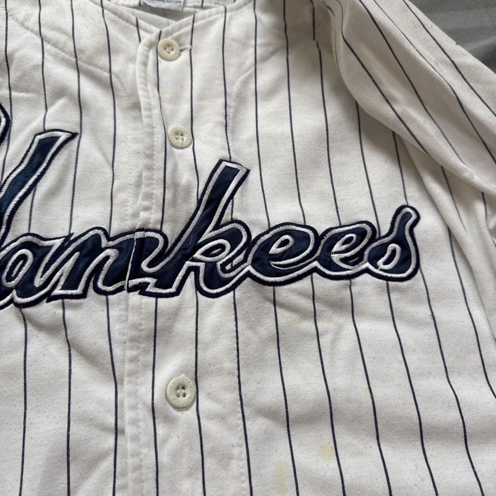 Vintage STARTER New York Yankees Pinstripe Baseball Jersey Mens XL Fair Con READ - Picture 14 of 16